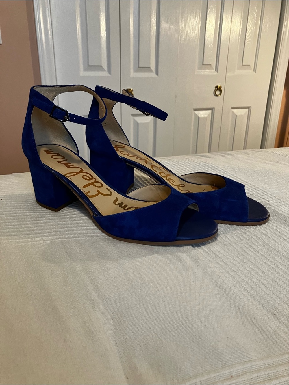 Sam Edelman Cobalt Blue Suede Ankle-Strap Block Heel Sandals
